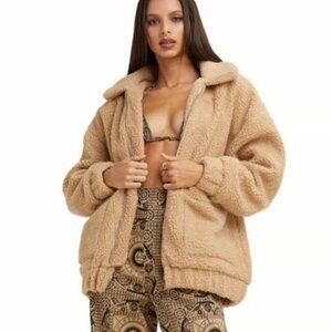 I.AM.GIA Cream Teddy Jacket with Plush Texture and Oversized Fit